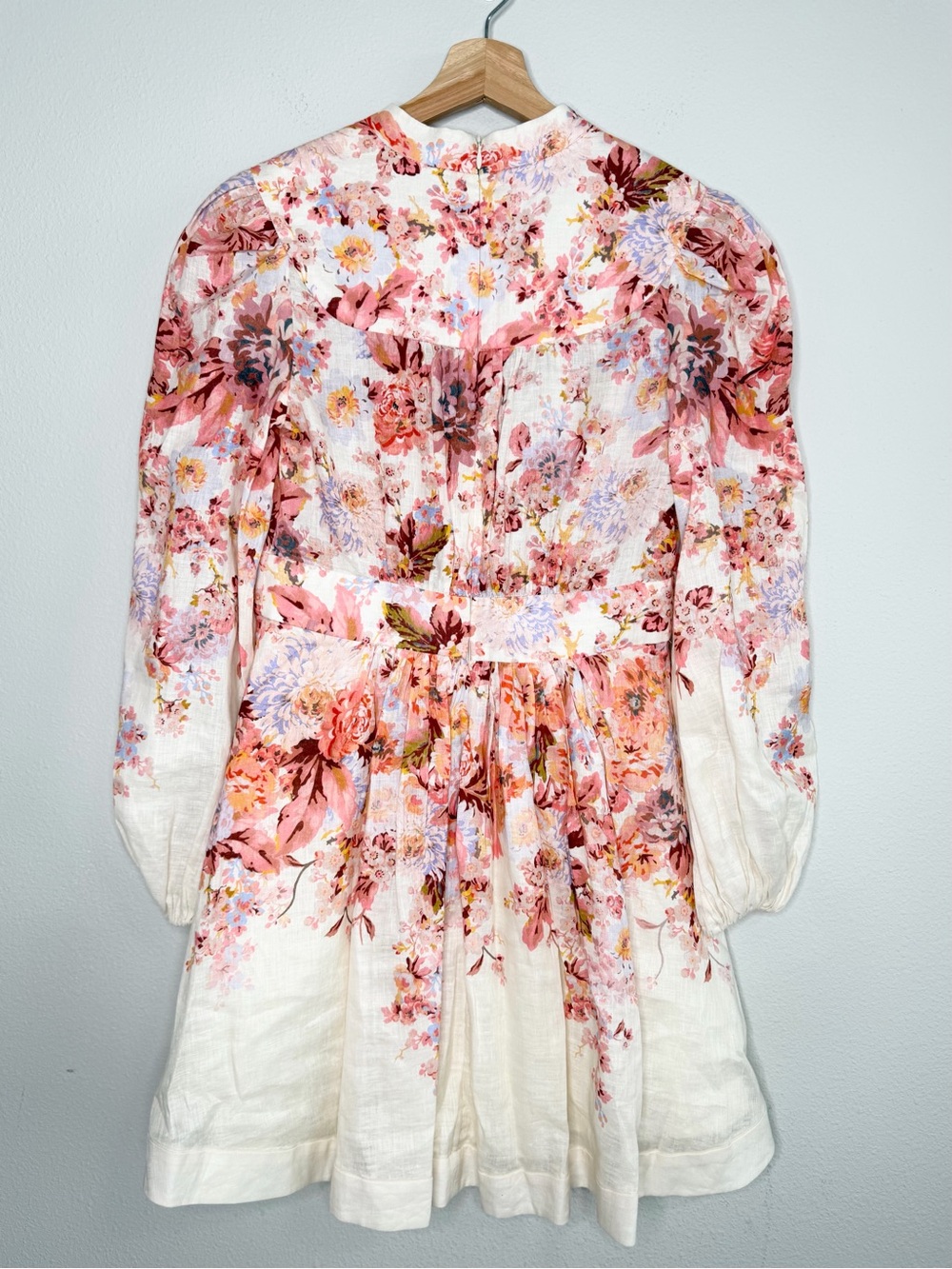 Zimmermann Devi Plunge Mini Dress Cream Floral Puff Sleeve Mini Size 1/US Small - Picture 8 of 12